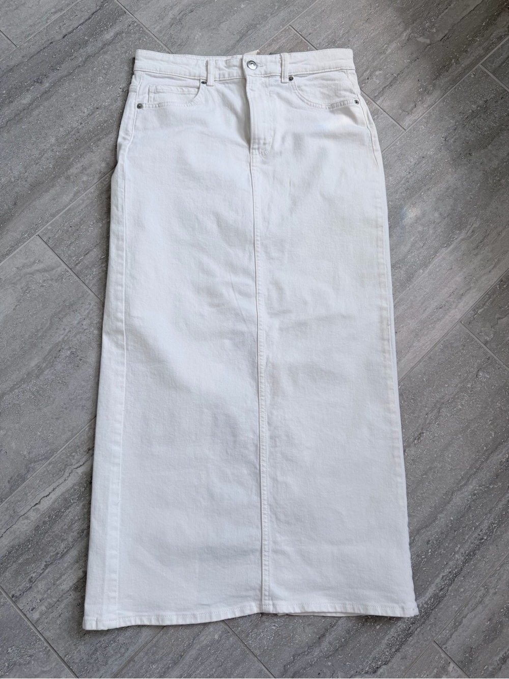 H&M White Denim Maxi Skirt Women’s US 6 High Rise Back Slit NWT Cotton - Picture 5 of 10